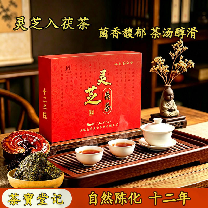 安化灵芝茯茶12年陈500g金花黑茶商务礼盒 茶寳堂记可免费试喝