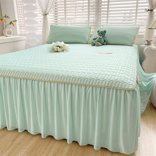 纯色乳胶凉席床裙款三件套简约风冰丝空调席可折叠软席子单双人夏