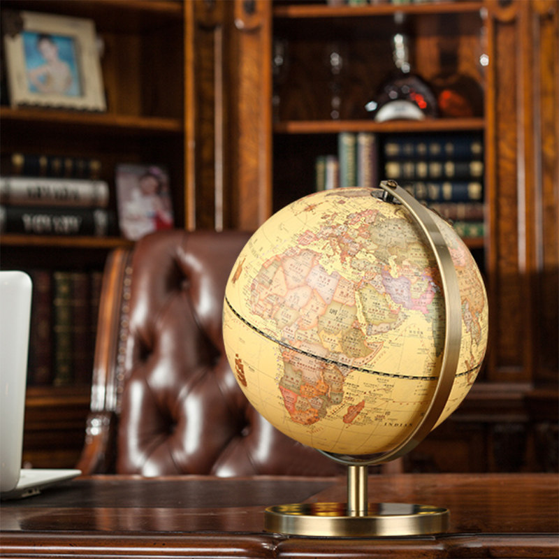 高清复古地球仪金属底座客厅办公桌3d立体悬浮摆件创意台灯床头灯