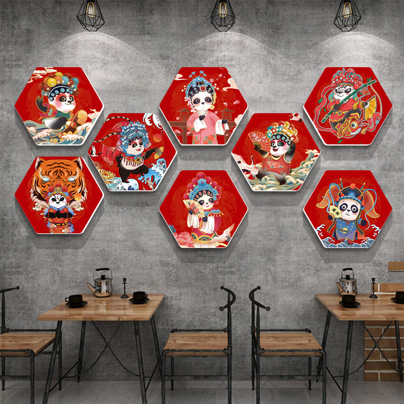 国潮风饭店装修布置壁挂画创意饭厅烧烤火锅店墙面装饰画立体壁贴