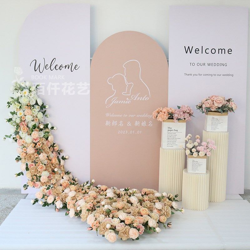 4S店交车仪式装饰仿真绢花大拖尾瀑布婚礼布置假花花艺活动布置