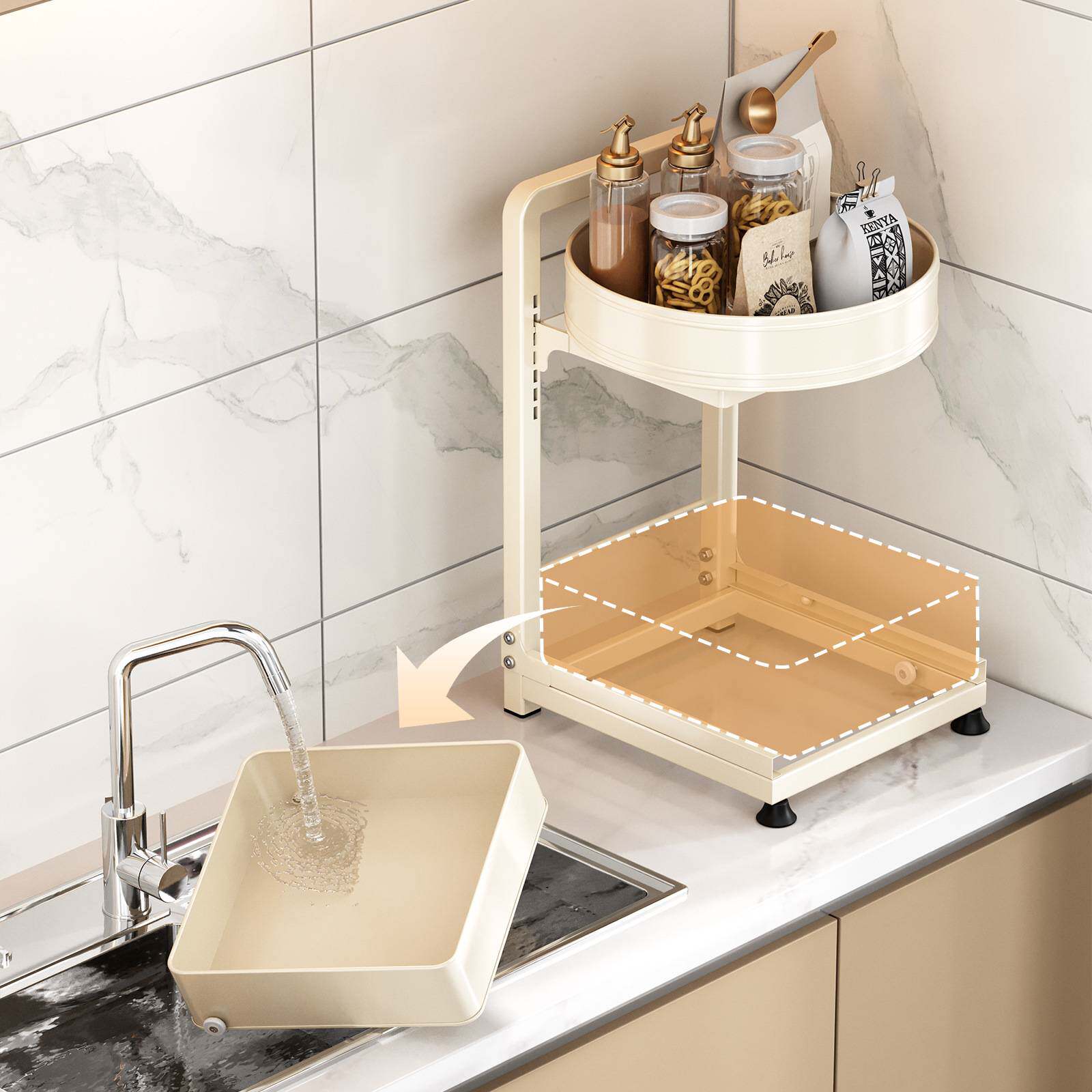 旋转调料置物架双层厨房台面调料品架三层转角多功能调味品收纳架