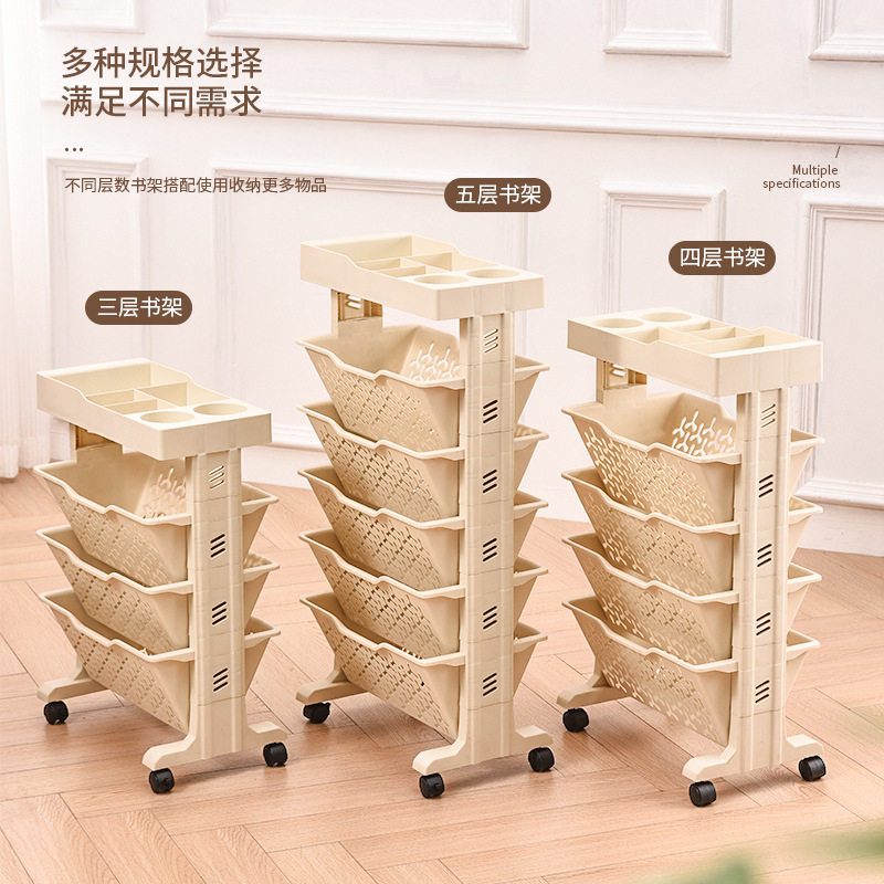 多层多功能置物架家用大容量书桌旁置物架带轮可移动简易书架落地