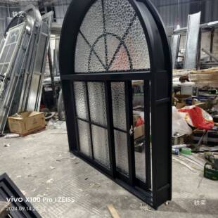 铁艺拱形双推拉隔断法式复古平开异形落地窄简约透明玻璃窗平方米