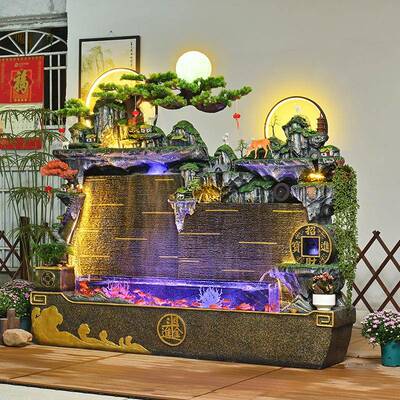 东南亚大型山流阳水喷水幕墙鱼缸落地摆件泉NEK客厅台养鱼景观假