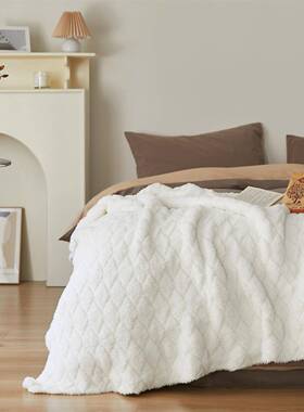 瑞AL-66089景纺织秋冬加绒菱格织体半边绒毯子立针盖发毯沙搭毯艾