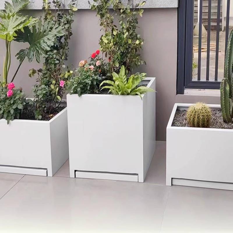 不锈钢花盆托盘室内外阳台花箱楼顶露台种植箱庭院铁艺花槽田园风