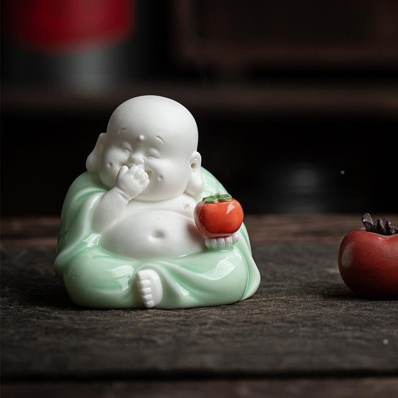 新WAW中陶瓷弥勒品笑招财茶宠佛摆件茶道式桌面装饰工艺车载平安