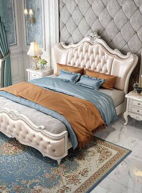 实木美式床珍珠木白色.8米欧式床公主全1实卧YAR床双人皮床主婚床