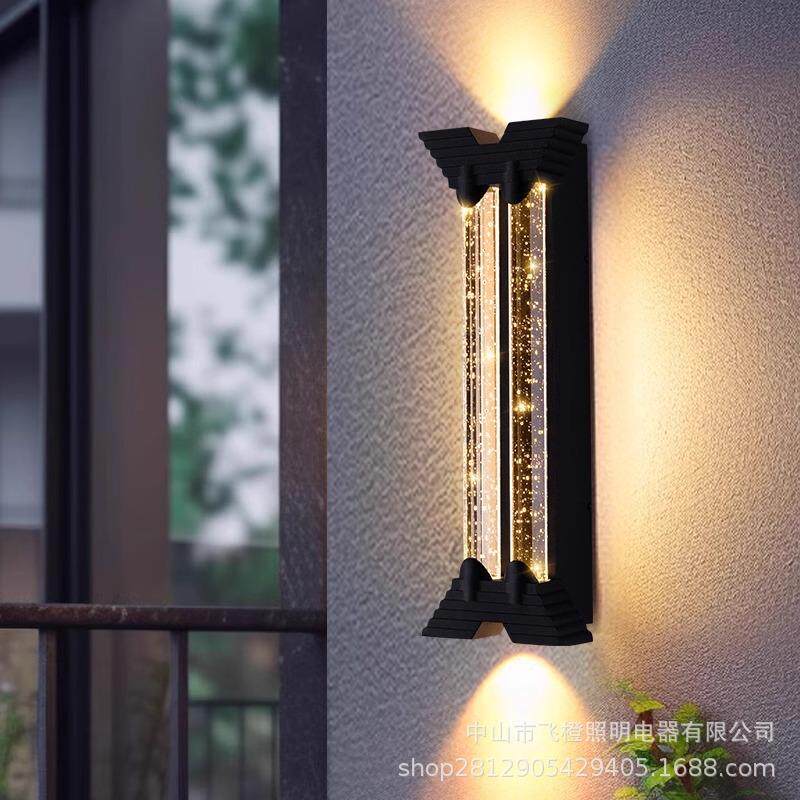 户外水晶壁灯防水别墅大门外墙上下射灯庭院花园露台轻奢水晶壁灯