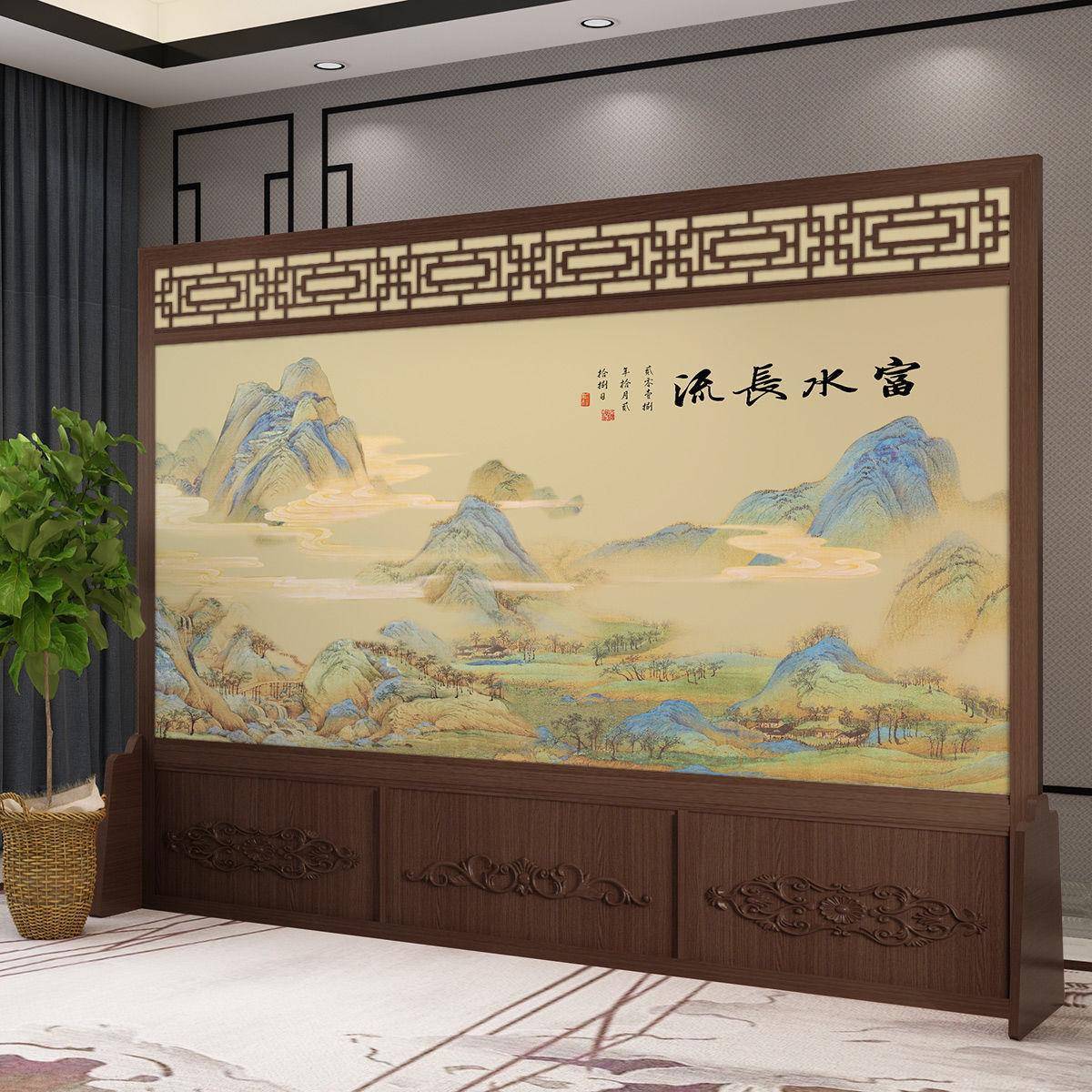 屏风隔断客厅遮挡玄关屏风新中式入门屏风镂空办公客厅布艺座屏