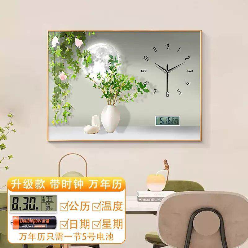 万年历绿植电表箱装饰画遮挡电源开关电闸餐厅挂画带真实钟表壁画