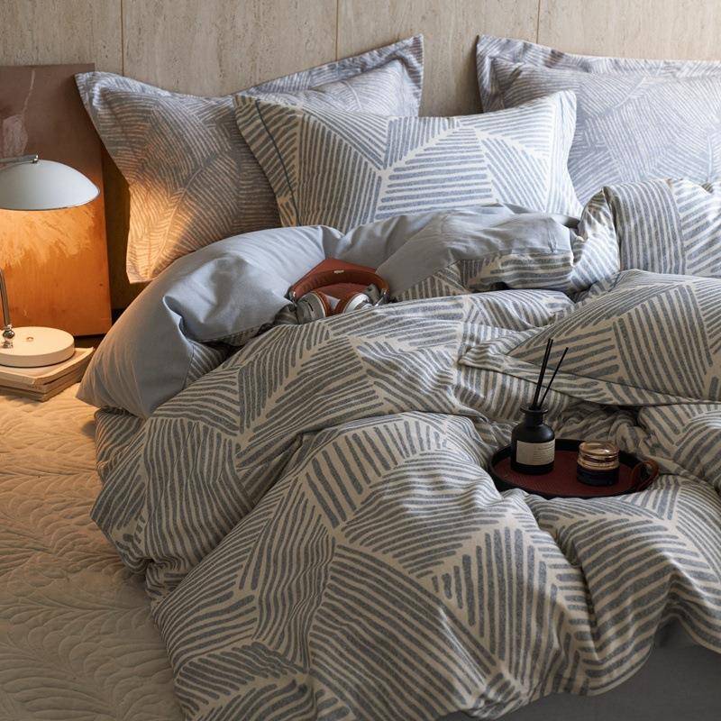 四季通用全棉100简约加厚保暖磨毛单被套纯棉双人被罩床上用品1.8