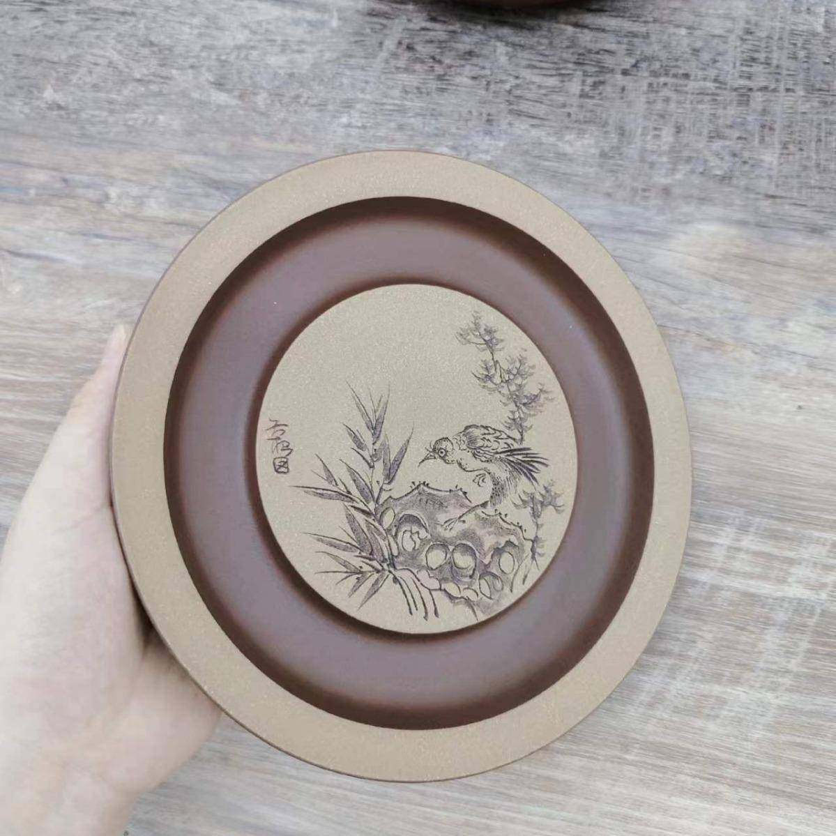 宜兴DQO原矿紫砂壶承泡台托茶台茶具茶小盘茶壶盘干可蓄水式茶盘