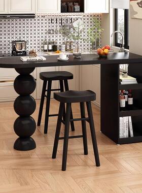 中古风纯实家木吧桌用厨房隔断桌柱黑色高脚桌带柜台开FKA放式圆