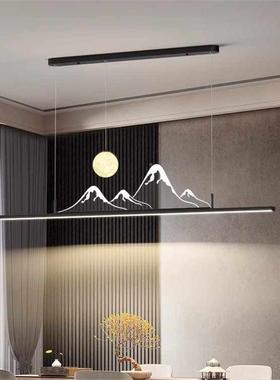 中式现师代简约餐厅餐JBA吊灯设计吧台茶室山水桌条一字吊灯长饰