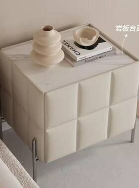 QHM182意式极简床边柜现代奶油风智能无线充电小柜子岩板实木床头