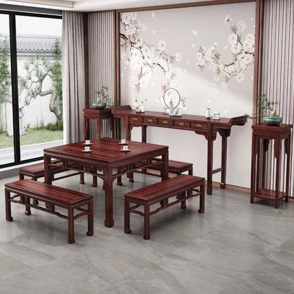 椅新中式中堂六件套全实仿木客厅供桌古条ZCC案神台四件套太师八