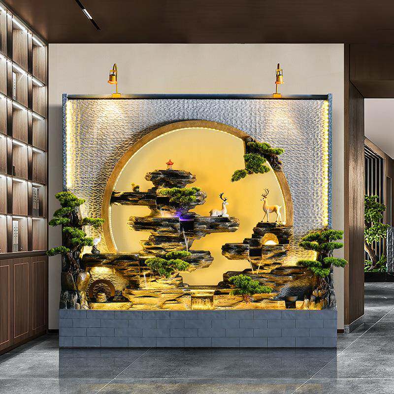水幕墙流水堂墙隔断客酒店316大厅户庭外别墅院假山喷泉景观鱼池