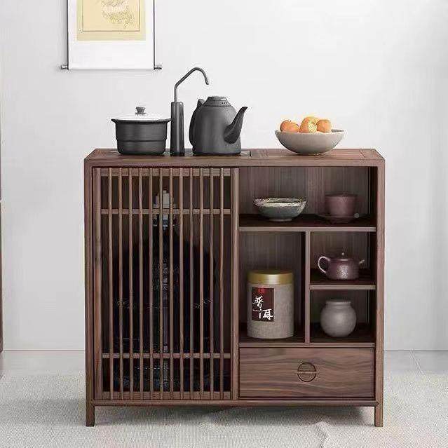 新室中式老榆柜木茶水HHA简实木约家用客厅烧水台办公一体茶桌茶