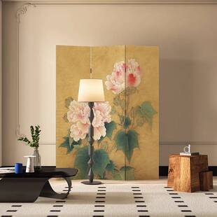 法式中古风牡丹花屏风隔断客厅卧室玄关进门入户遮挡简易家用折屏