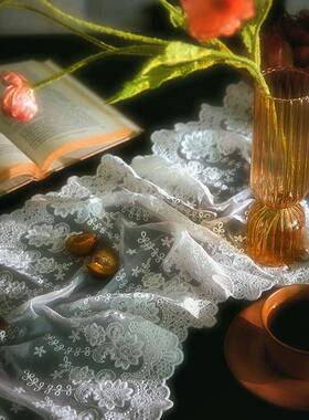 9Q餐XC琉围璃旗轻奢F76ST5MS白色蕾丝刺绣法式氛感电视柜长桌条桌