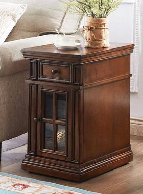 美式ZG-72035乡村沙边柜实木复客古发茶几柜侧边储物收纳柜厅移动
