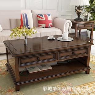 美式视乡村木质茶几橡木白蜡电柜家居红小QM0426户型实木茶几储物