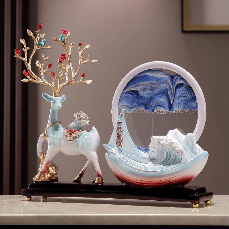 创意FFV招财柜风生柜水起沙漏流沙画摆件轻奢高档客厅鹿酒电视装,家居饰品,装饰摆件,淘宝优惠券,粉丝福利购,淘宝优惠卷