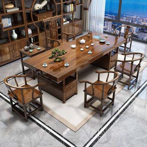 大板实木原公木茶椅几组合一RTX桌五椅新中式茶桌办室家用泡茶台