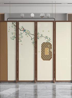 屏实风隔断客厅新中式办室OBG现代简约移折叠动木玄关公折屏花鸟