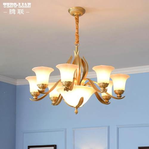 式客厅吊灯全铜KZI墅卧室餐厅书房别吊欧美式简约大厅复式楼吊灯