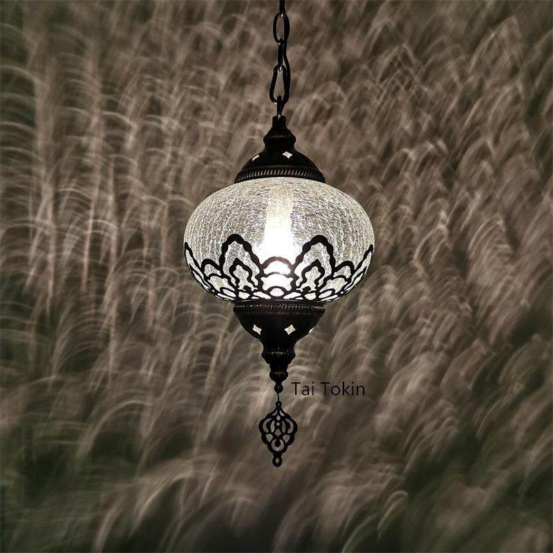 卧室床头单头吊灯特色民宿酒店餐厅土耳其异域手工冰裂纹玻璃吊灯,家装灯饰光源,智能吊灯,淘宝优惠券,粉丝福利购,淘宝优惠卷
