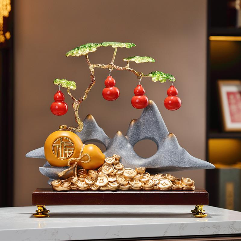 入户玄关五福临门葫芦装饰摆件中式客厅背靠金山摆设轻奢高档大气