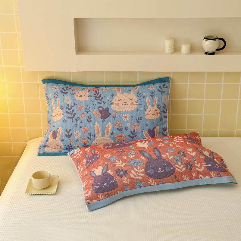 2025春季新款彩棉云柔纯棉全棉三层纱布小清新可爱植物花卉单枕巾