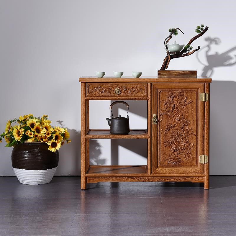 红木餐边柜鸡翅木茶水柜 花梨木实木中式茶桌边柜侧柜茶柜 小茶台