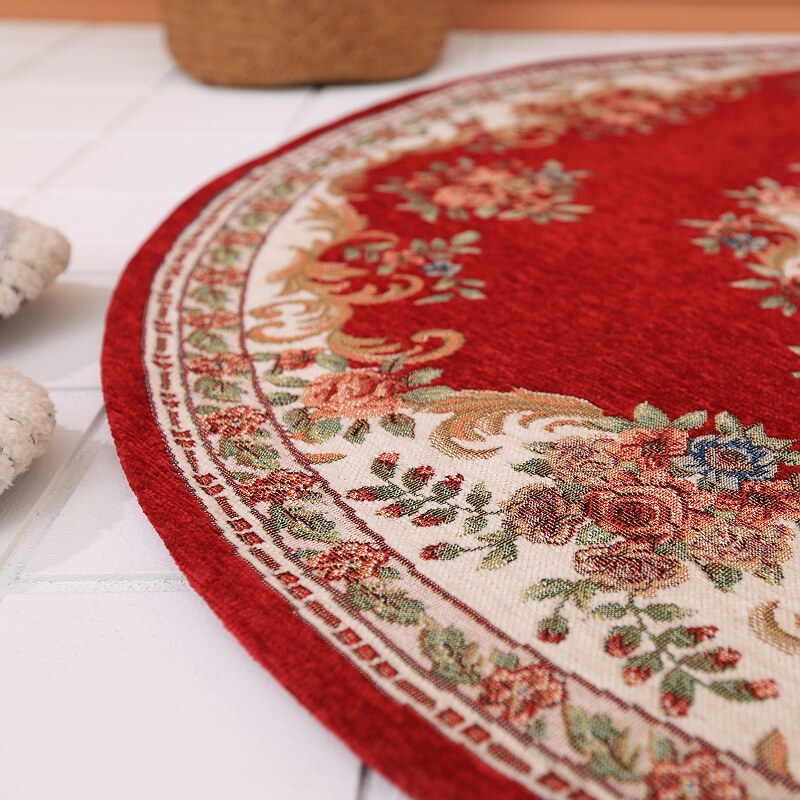 可机洗欧美家用客厅吊篮垫卧室床边毯酒红色地垫书房圆形电脑椅垫