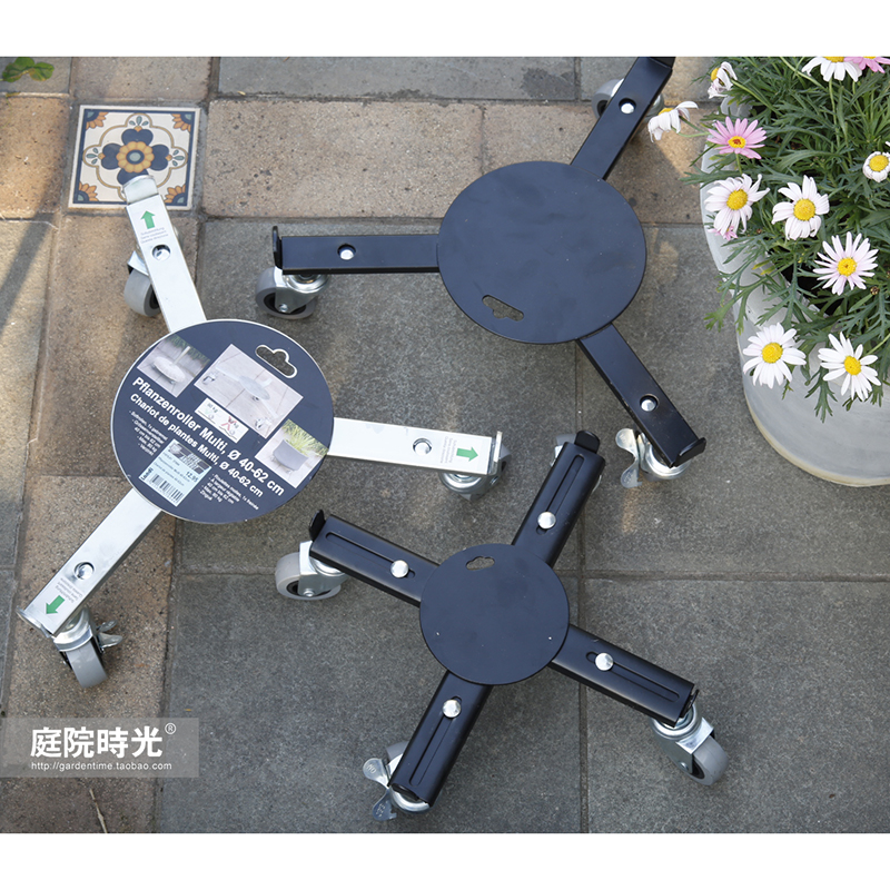 厚实铁艺可调节大小金属花盆移动托盘大型植物带轮子花架承重