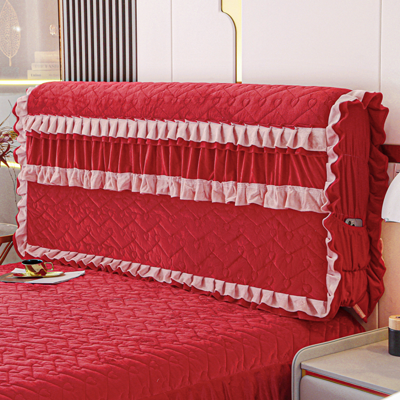 加绒加厚全包床头罩1.5m1.8m2.2m软包床头套皮床木床靠背套花边款