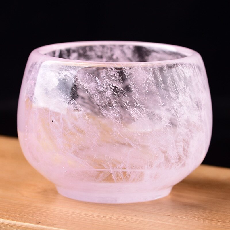 原石手工打磨水晶茶杯品茗杯主人杯粉黄红白色水晶杯天然女款茶杯