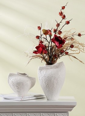 复古陶瓷花瓶侘寂风艺术摆设民宿软装售楼处茶室异形花器高档摆件