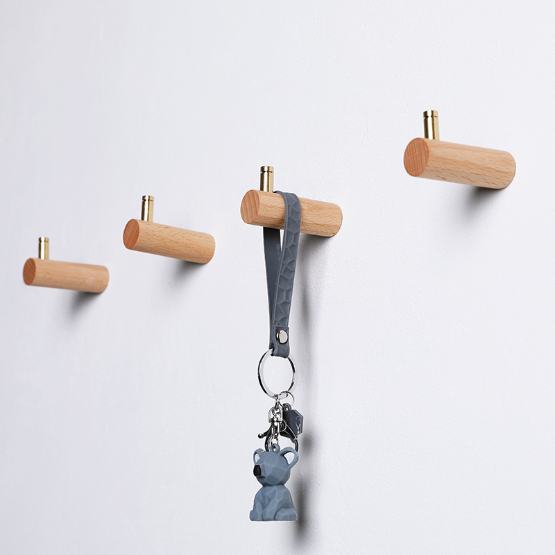 实木挂钩免打孔黄铜挂衣钩壁挂进门入户玄关墙壁粘钩门后衣帽钩