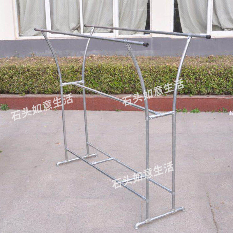 镀锌钢管水管落地简易室外阳台晾衣杆移动双杆加厚家用晒被晾衣架