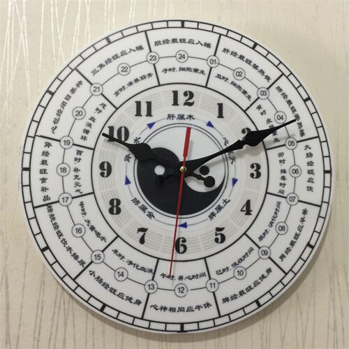 新款子午流注养生挂钟表12生肖太极饰静音石英钟表中式壁钟