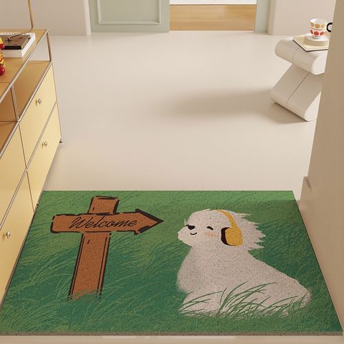 2025新款入户门卡通可爱狗狗丝圈入户门地垫防滑家用玄关地毯