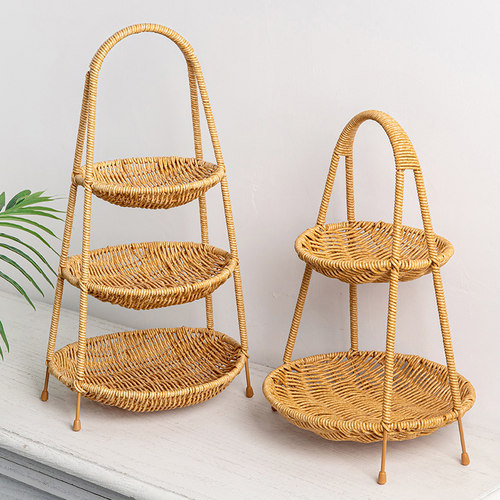 创意双层水果篮果盘家用零食家居糖果手工竹编篮子客厅