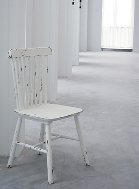 做旧白椅子拍摄道具 实木高背椅花店橱窗装饰 法式风格木质温莎椅