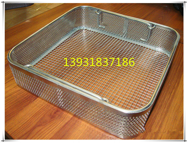 304不锈钢消毒筐医院用清洗机篮 手术消毒器械打包装载网蓝托盘
