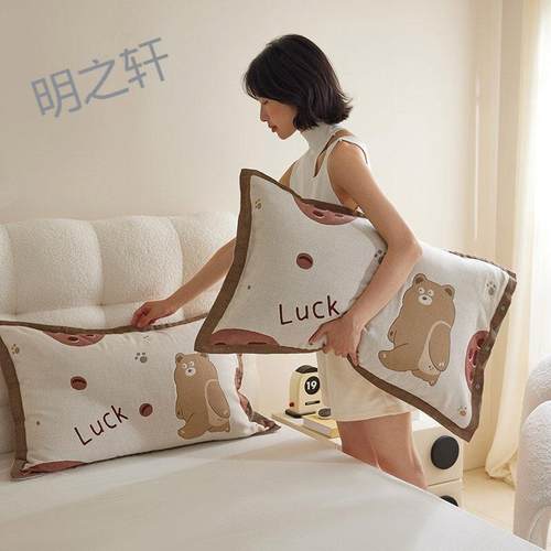 纯棉四层纱布枕套一对装4874家用全棉枕头套成人儿童枕芯内胆套