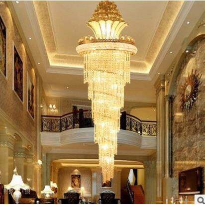 别墅楼梯水晶灯金色客厅灯具大气创意吊灯餐厅灯过道大堂酒店灯饰